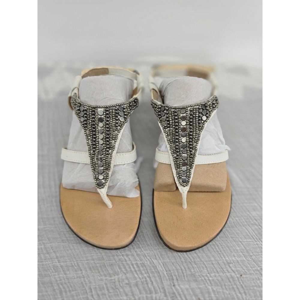Aetrex Jillian White Leather Beaded Orthotic Thong Sandals Womens 39 / 8.5